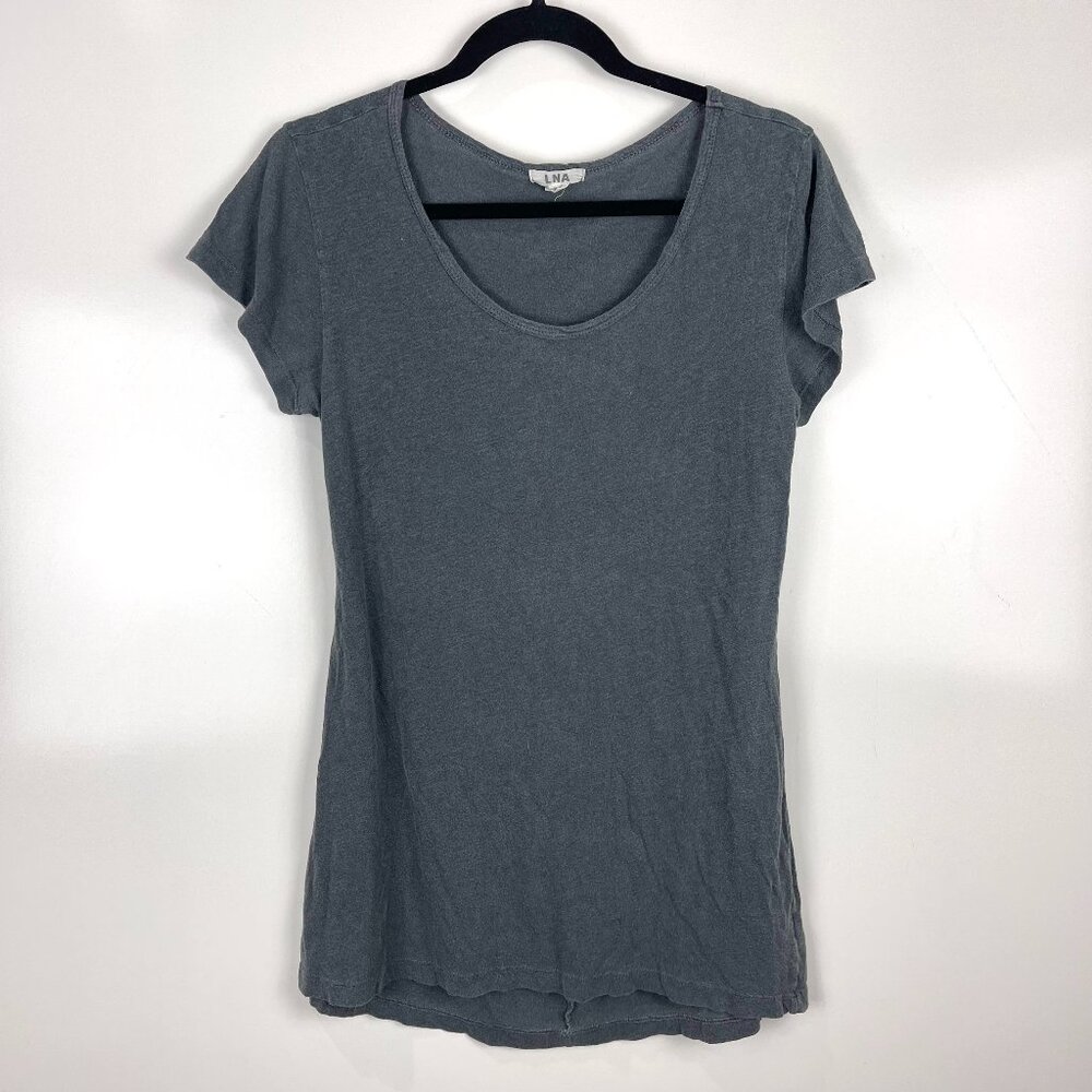 LNA Grey Cotton Short Sleeve Open Back Shirt XS Women's Minimalist Casual Top